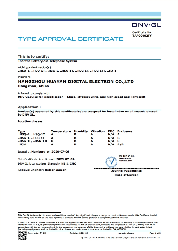 TAA00002TY (DNVGL Voice Telephone Certificate)